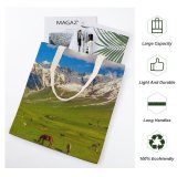 yanfind Great Martin Canvas Tote Bag Double Field Outdoors Grassland Horse Cattle Cow Countryside Farm Rural Meadow Pasture Ranch white-style1 38×41cm
