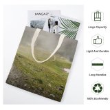 yanfind Great Martin Canvas Tote Bag Double Field Grassland Outdoors Road Ground Mound Cattle Cow Birds Fog Slope white-style1 38×41cm