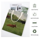 yanfind Great Martin Canvas Tote Bag Double Cattle Cow Field Grassland Outdoors Countryside Farm Meadow Rural Pasture Ranch Grazing white-style1 38×41cm