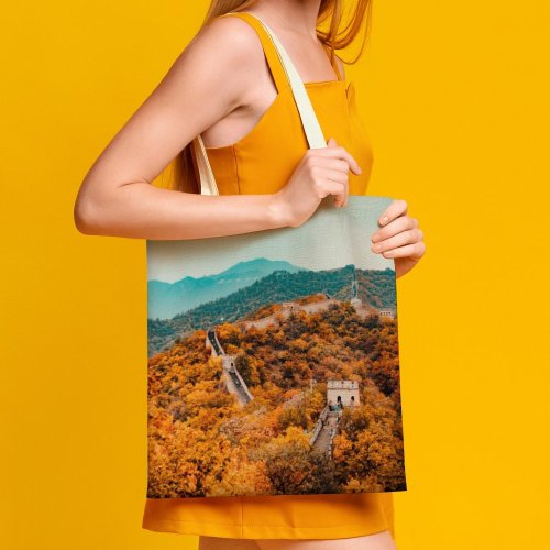 yanfind Great Martin Canvas Tote Bag Double China Autumn Great Wall HQ Tree Plant Larch Flora Conifer Leaves white-style1 38×41cm