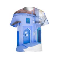 yanfind Adult Full Print T-shirts (men And Women) Africa Architecture City Building Chefchaouen Colorful Construction Corner Design District Door Doorway