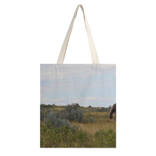 yanfind Great Martin Canvas Tote Bag Double Field Grassland Outdoors Horse Countryside Farm Grazing Meadow Pasture Ranch Rural Grey white-style1 38×41cm