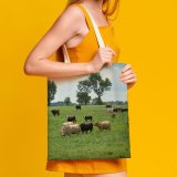 yanfind Great Martin Canvas Tote Bag Double Cow Cattle Grassland Field Outdoors Countryside Farm Rural Pasture Ranch Meadow Sheep white-style1 38×41cm