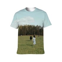 yanfind Adult Full Print T-shirts (men And Women) Agriculture Cattle Cow Dairy Farm Farmland Field From Behind Landscape Lawn Meadow
