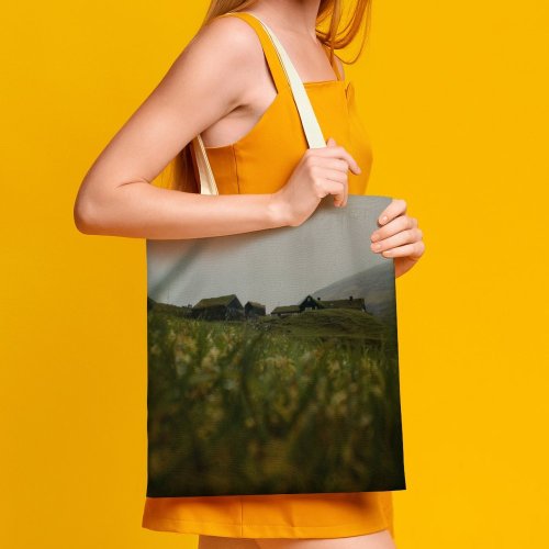 yanfind Great Martin Canvas Tote Bag Double Field Grassland Outdoors Grass Plant Faroe Islands Countryside Scenery Mound Plateau Farm white-style1 38×41cm