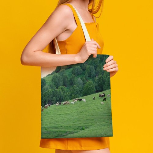 yanfind Great Martin Canvas Tote Bag Double Field Cattle Cow Grassland Outdoors Sheep Countryside Farm Grazing Meadow Pasture Ranch white-style1 38×41cm
