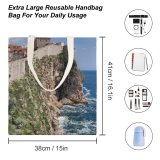 yanfind Great Martin Canvas Tote Bag Double Cliff Outdoors Promontory Dubrovnik Croatia Ocean Sea Architecture Building Grey white-style1 38×41cm