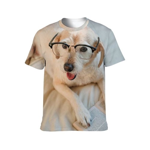 yanfind Adult Full Print T-shirts (men And Women) Adorable Portrait Home Bed Reading Canidae Cozy Cute Dog Face Fur
