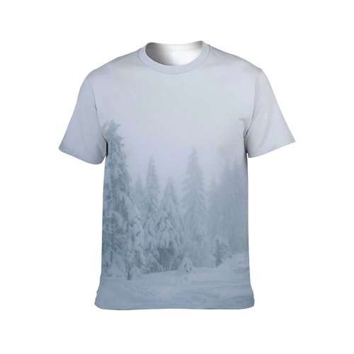 yanfind Adult Full Print T-shirts (men And Women) Alone Anonymous Calm Coniferous Countryside Evergreen Faceless Footpath Forest Frost Frozen