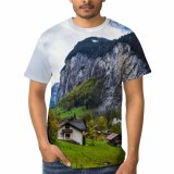 yanfind Adult Full Print T-shirts (men And Women) Admire Breathtaking Chalet Cloudy Cottage Countryside Destination Dwell Exterior Forest Grassy Highland