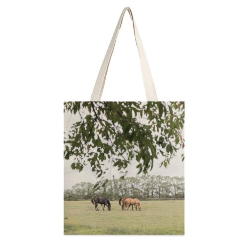 yanfind Great Martin Canvas Tote Bag Double Field Horse Grassland Outdoors Farm Countryside Rural Pasture Grazing Meadow Ranch Savanna white-style1 38×41cm