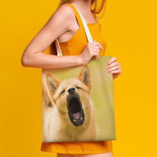 yanfind Great Martin Canvas Tote Bag Double Dog Pet Kainulasjrvi Sweden Yawning Barking Golden Fur Mouth Chow Stock white-style1 38×41cm