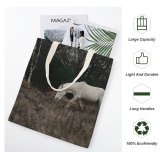 yanfind Great Martin Canvas Tote Bag Double Field Grassland Outdoors Countryside Farm Rural Grazing Meadow Pasture Ranch Sheep Horse white-style1 38×41cm