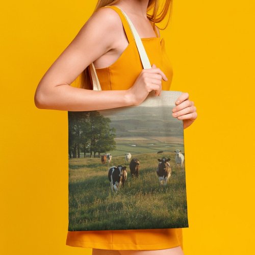 yanfind Great Martin Canvas Tote Bag Double Cattle Cow Field Grassland Outdoors Countryside Farm Rural Meadow Yorkshire Dales National white-style1 38×41cm
