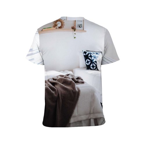 yanfind Adult Full Print T-shirts (men And Women) Accommodation Conditioning Apartment Bed Bedclothes Bedroom Blanket Clean Comfort Contemporary Cotton