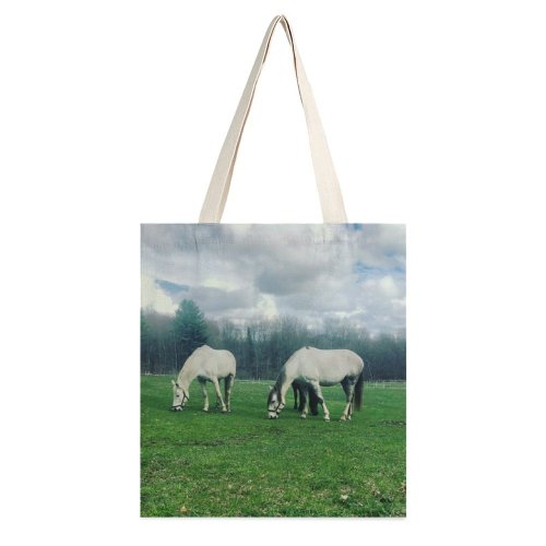yanfind Great Martin Canvas Tote Bag Double Field Grassland Outdoors Horse Countryside Farm Grazing Meadow Pasture Ranch Rural white-style1 38×41cm