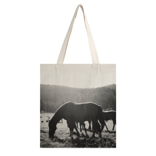 yanfind Great Martin Canvas Tote Bag Double Field Outdoors Grassland Countryside Farm Rural Grey Horse Pasture Meadow Ranch Grazing white-style1 38×41cm
