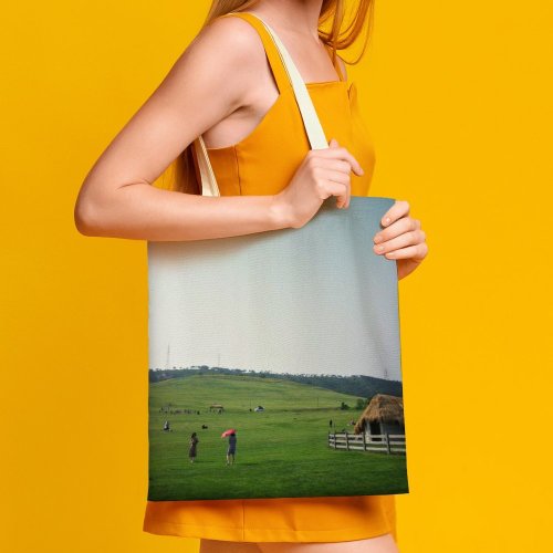 yanfind Great Martin Canvas Tote Bag Double Field Outdoors Grassland Grass Farm Dalian Liaoning China Countryside Plant Mound Slope white-style1 38×41cm