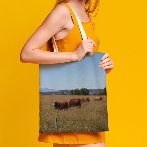yanfind Great Martin Canvas Tote Bag Double Cattle Cow Field Grassland Outdoors Countryside Farm Rural Pasture Meadow Ranch Grazing white-style1 38×41cm