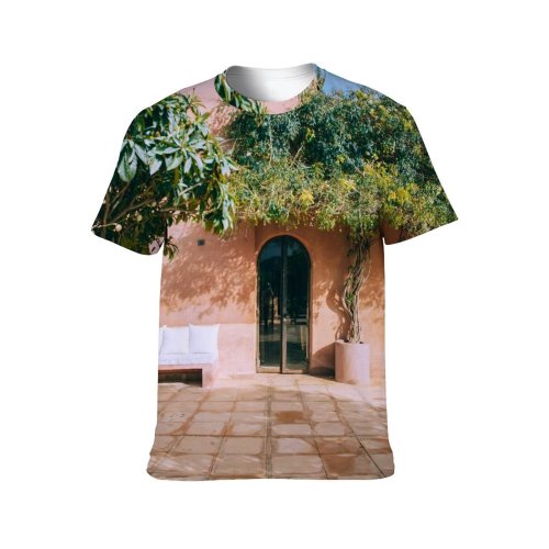 yanfind Adult Full Print T-shirts (men And Women) Aged Arch Architecture Bench Sky Building Chair Cloudy Comfort Space Courtyard Cushion