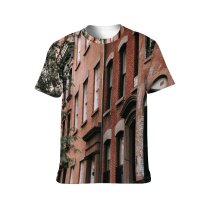 yanfind Adult Full Print T-shirts (men And Women) Aged Apartment Arched Architecture Brick Building City Construction Contemporary Creative Damage Daylight