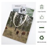yanfind Great Martin Canvas Tote Bag Double Cattle Cow Field Outdoors Grassland Countryside Farm Rural Bull Pasture Meadow Ranch white-style1 38×41cm