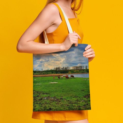 yanfind Great Martin Canvas Tote Bag Double Field Grassland Outdoors Countryside Farm Rural Cattle Cow Meadow Pasture Ranch Grazing white-style1 38×41cm