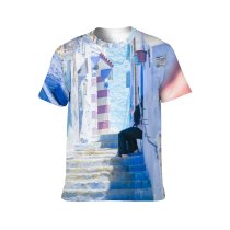 yanfind Adult Full Print T-shirts (men And Women) Africa Aged Architecture City Building Chefchaouen Colorful Construction Crop Design Distant