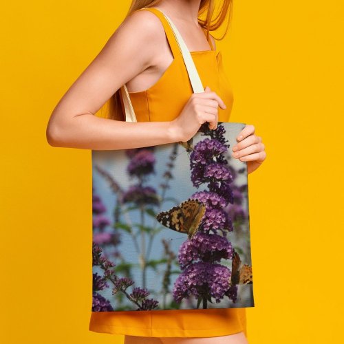 yanfind Great Martin Canvas Tote Bag Double Butterfly Insect Invertebrate Monarch Odense Danmark Plant Purple Flower Grey white-style1 38×41cm