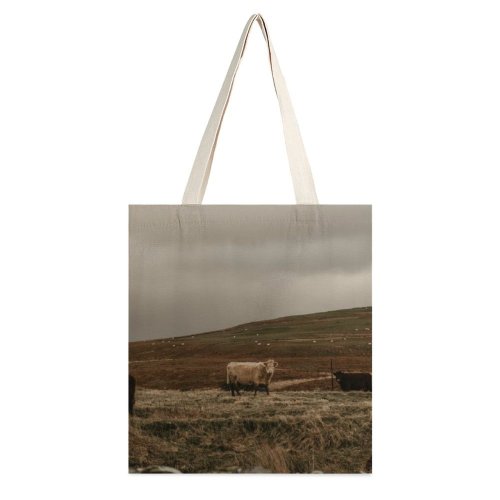 yanfind Great Martin Canvas Tote Bag Double Cow Cattle Outdoors Field Grassland Bull Countryside Plateau Farm Wilderness Wild Winter white-style1 38×41cm