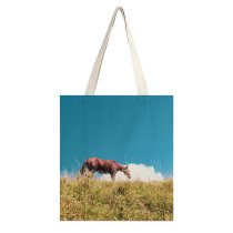 yanfind Great Martin Canvas Tote Bag Double Field Outdoors Grassland Countryside Farm Rural Meadow Ranch Pasture Grazing Horse white-style1 38×41cm