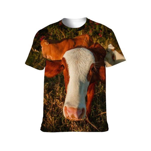 yanfind Adult Full Print T-shirts (men And Women) Agriculture Cattle Countryside Cow Creature Curious Dawn Ear Evening Farm Farmland Fauna