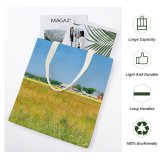 yanfind Great Martin Canvas Tote Bag Double Field Outdoors Farm Grassland Countryside Rural Meadow Building Tent Sky Tree Fields white-style1 38×41cm
