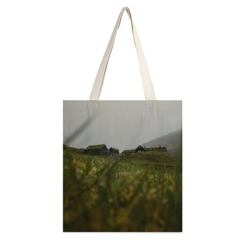 yanfind Great Martin Canvas Tote Bag Double Field Grassland Outdoors Grass Plant Faroe Islands Countryside Scenery Mound Plateau Farm white-style1 38×41cm