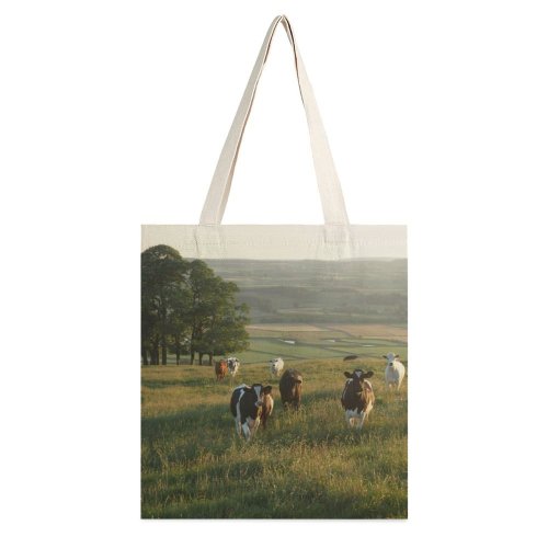 yanfind Great Martin Canvas Tote Bag Double Cattle Cow Field Grassland Outdoors Countryside Farm Rural Meadow Yorkshire Dales National white-style1 38×41cm
