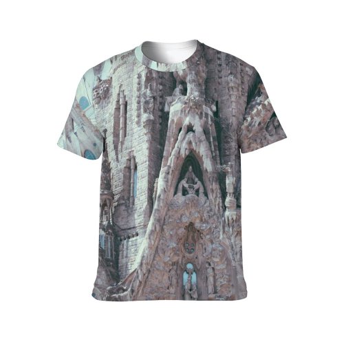 yanfind Adult Full Print T-shirts (men And Women) Aged Ancient Architecture Art Attract Barcelona Basilica Carve Cathedral Catholic Church City