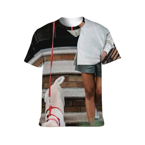 yanfind Adult Full Print T-shirts (men And Women) Affection Bonding Brick Wall Calm City Creature Cute Dog Doorway