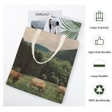 yanfind Great Martin Canvas Tote Bag Double Cow Cattle Grassland Field Outdoors Countryside Farm Rural Meadow Pasture Ranch Grazing white-style1 38×41cm