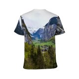 yanfind Adult Full Print T-shirts (men And Women) Admire Alpine Altitude Breathtaking Cascade Cliff Cloudy Coniferous Countryside Destination Evergreen Forest