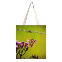 yanfind Great Martin Canvas Tote Bag Double Butterfly Insect Invertebrate Monarch Bee Honey Butterlfy Thistle Plant white-style1 38×41cm