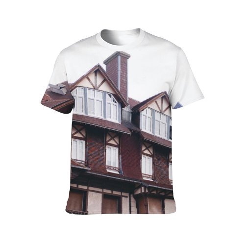 yanfind Adult Full Print T-shirts (men And Women) Accommodation Apartment Architecture Attic Building Chimney City Cloudless Community Construction Countryside Design