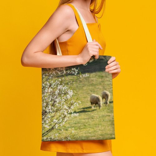 yanfind Great Martin Canvas Tote Bag Double Field Grassland Outdoors Sheep Countryside Farm Grazing Meadow Pasture Ranch Rural Ávila white-style1 38×41cm