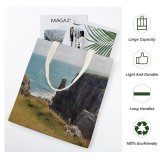 yanfind Great Martin Canvas Tote Bag Double Cliff Outdoors Promontory Scenery Rock Landscape Ocean Sea Grass Plant white-style1 38×41cm
