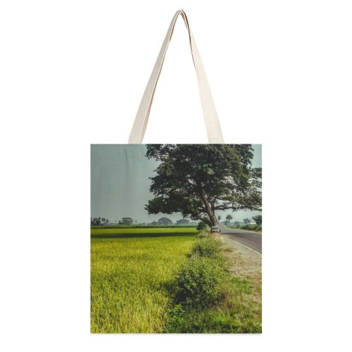 yanfind Great Martin Canvas Tote Bag Double Field Grassland Outdoors Countryside Paddy Plant Vegetation Road white-style1 38×41cm