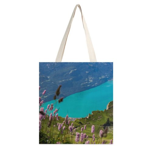 yanfind Great Martin Canvas Tote Bag Double Brienz Switzerland Lake Brienzer Rothorn Field Plant Flora Flower Grass Purple white-style1 38×41cm