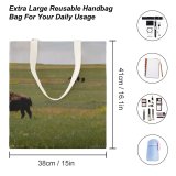 yanfind Great Martin Canvas Tote Bag Double Cattle Cow Outdoors Grassland Field Bison Countryside Rural Farm Meadow Badlands white-style1 38×41cm