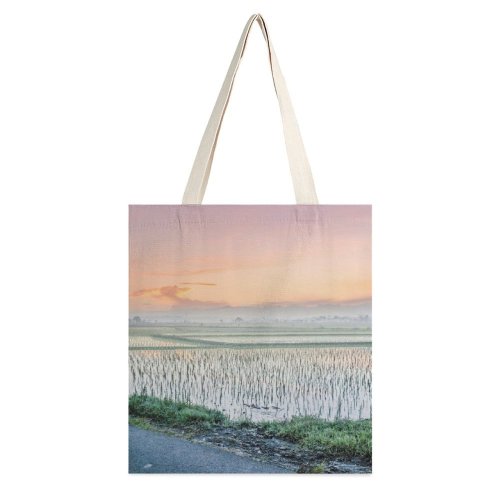 yanfind Great Martin Canvas Tote Bag Double Field Grassland Outdoors Countryside Paddy Land Plant Vegetation Road HDR Landscape Morning white-style1 38×41cm