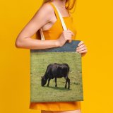 yanfind Great Martin Canvas Tote Bag Double Cattle Cow Field Grassland Outdoors Countryside Farm Rural Meadow Pasture Ranch Grazing white-style1 38×41cm