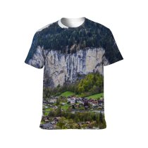 yanfind Adult Full Print T-shirts (men And Women) Amazing Breathtaking Cascade Cliff Coniferous Countryside Destination Dwell Fir Flora Flow Forest