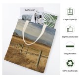 yanfind Great Martin Canvas Tote Bag Double Field Grassland Outdoors Countryside Road Fence Cloud Sky Scenery Perspective Canterbury white-style1 38×41cm